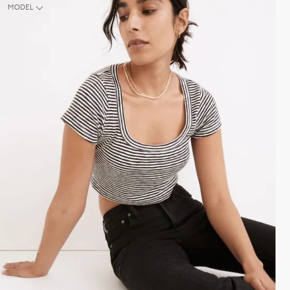 Madewell Black and White Striped Crop Top - Picture 2 of 10